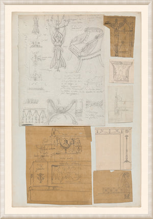 Pierre Fontaine Collection IX wall art featuring sketches and designs in pencil and ink on paper.