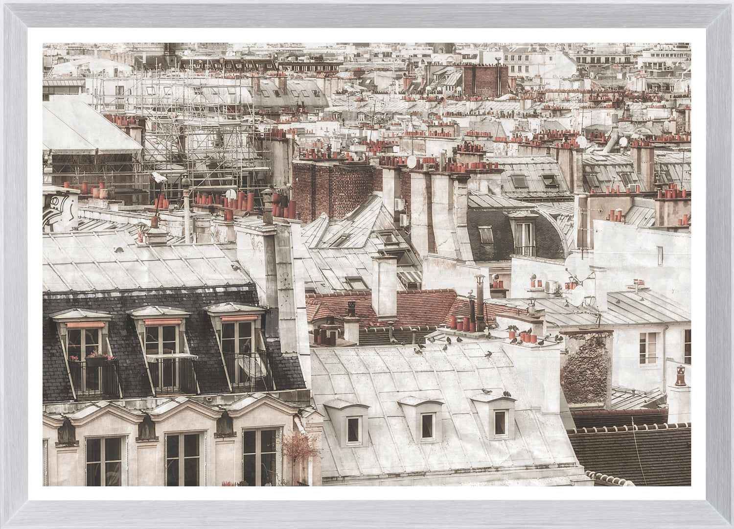Terra Cotta Rooftops – Paris I wall art featuring a detailed view of Parisian rooftops.