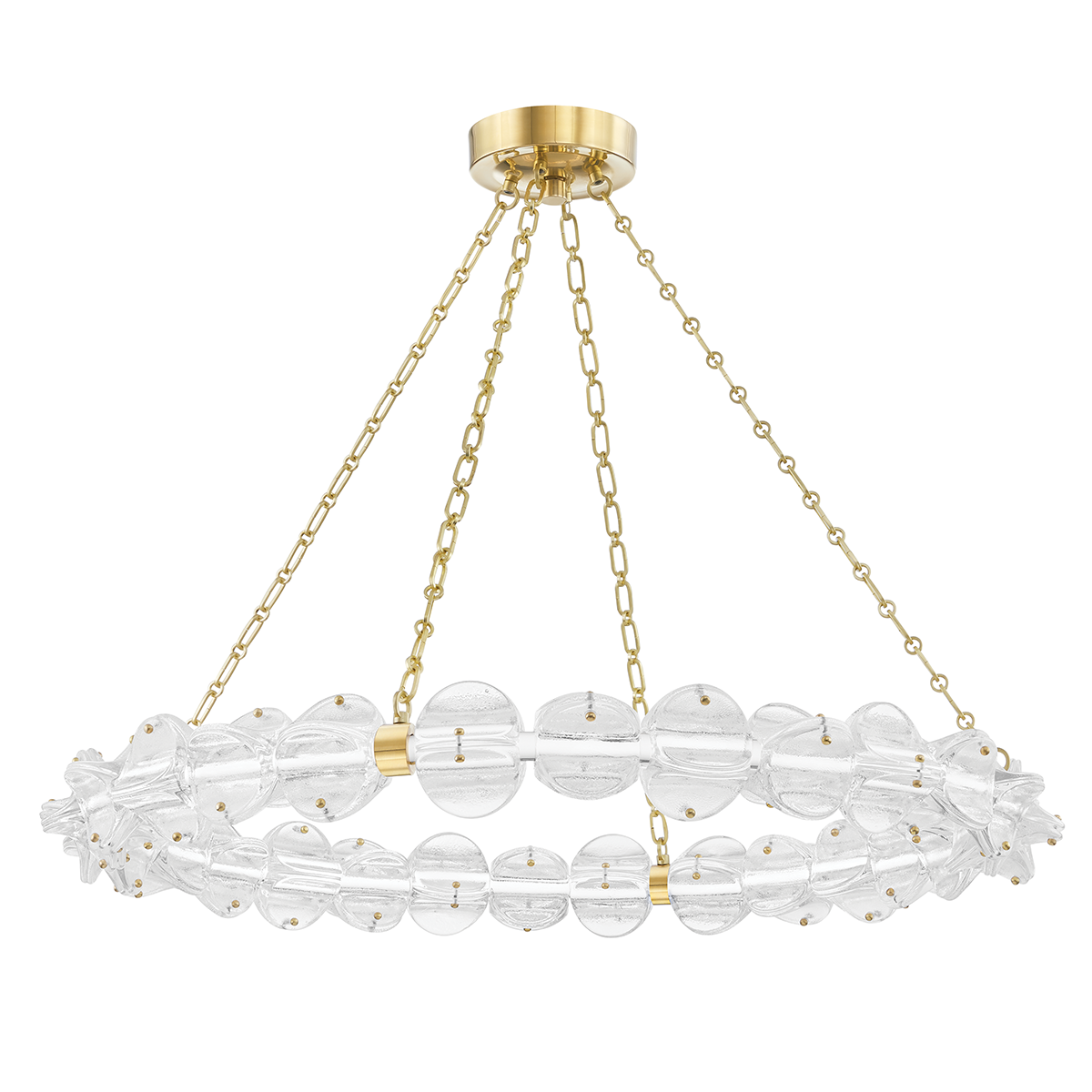 Lindley Chandelier 38" in aged brass — a Hudson Valley chandelier for dining rooms, entries, and living rooms at Laurie Yapp Home.