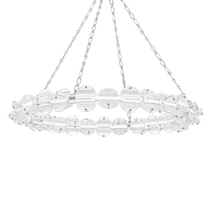 Lindley Chandelier 38" in polished nickel shown from a second angle to highlight the frame, arms, and shade detail.