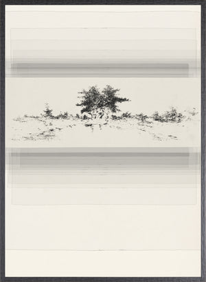 Evanescent III wall art featuring a monochrome landscape with trees and layered textures.