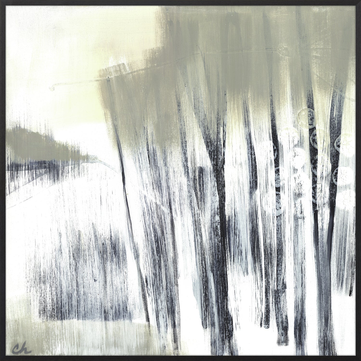 Winter Woods I wall art featuring abstract trees in muted gray and white tones