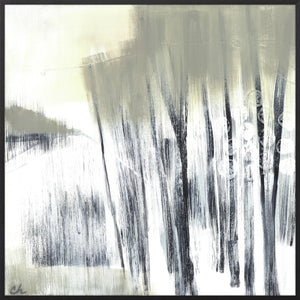 Winter Woods I wall art featuring abstract trees in muted gray and white tones