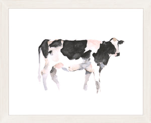 Farm Animal Study II wall art featuring a watercolor cow in black and white.