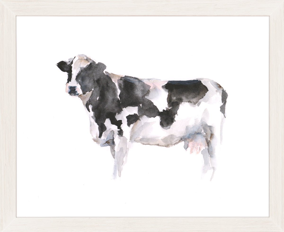 Farm Animal Study III wall art featuring a watercolor cow in black and white