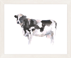 Farm Animal Study III wall art featuring a watercolor cow in black and white