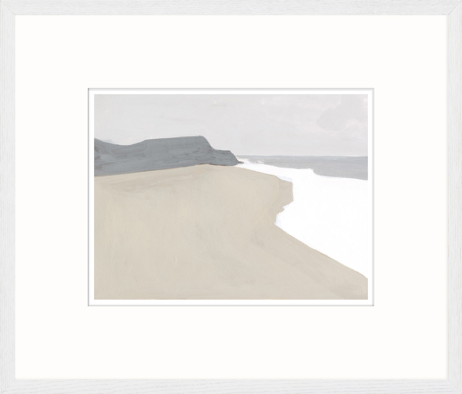 Coastal Planes I wall art featuring a serene beach scene with soft gray and beige tones.