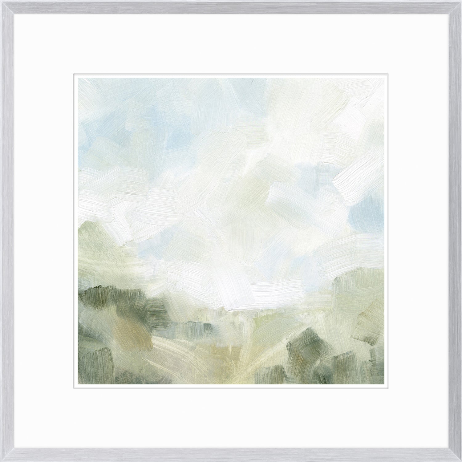 Distant Haze I wall art featuring soft blue and green abstract brush strokes