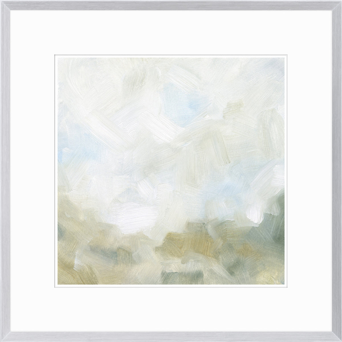 Distant Haze II wall art featuring soft abstract brush strokes in light blues and greens.