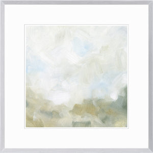 Distant Haze II wall art featuring soft abstract brush strokes in light blues and greens.