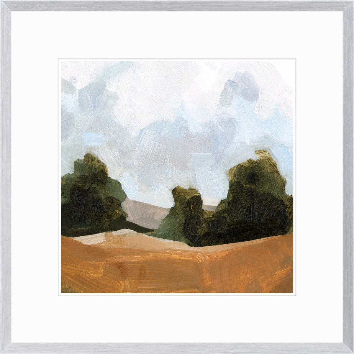 Gestural Landscape Study I wall art featuring abstract green trees and a light blue sky
