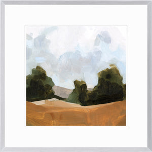 Gestural Landscape Study I wall art featuring abstract green trees and a light blue sky