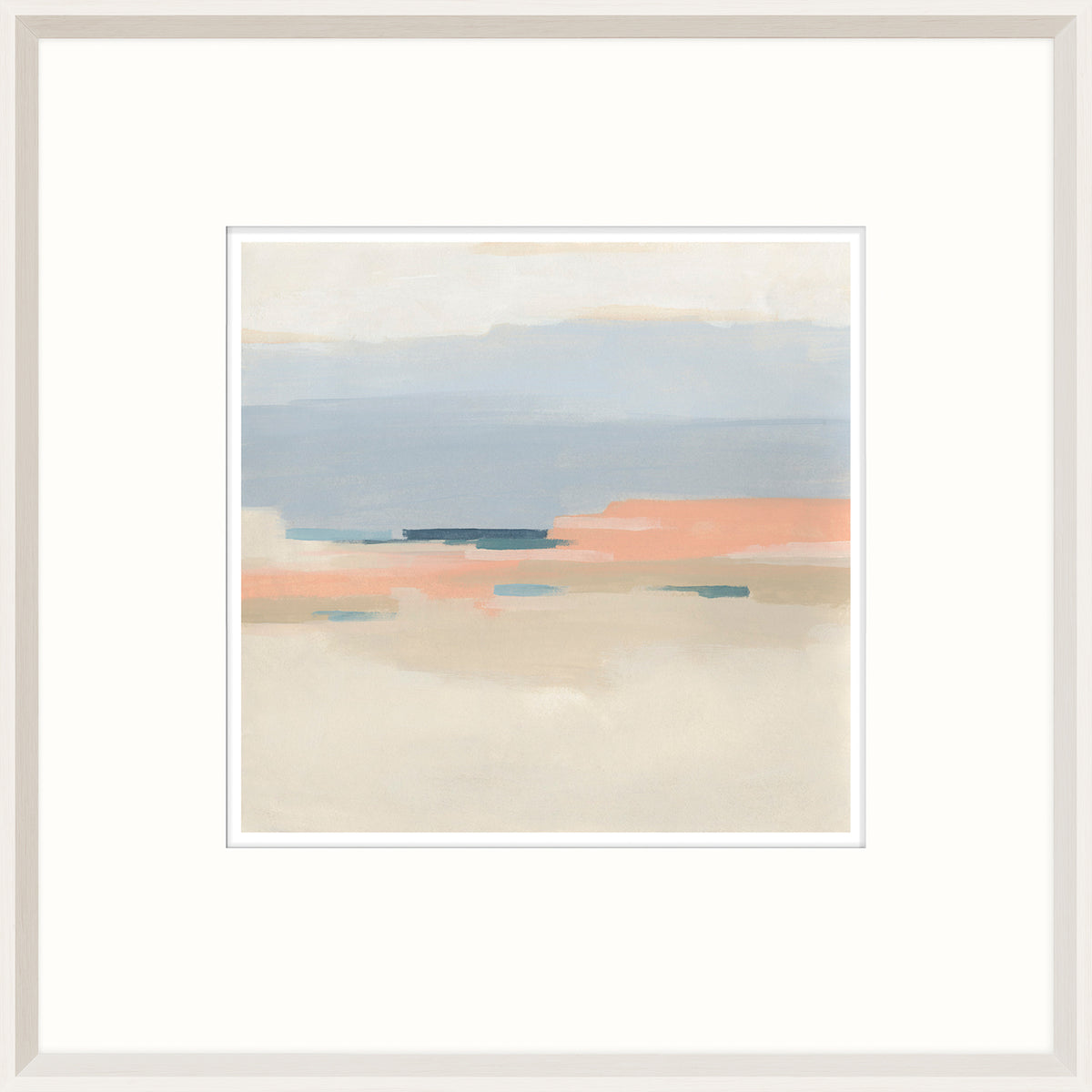 Coastal Calm I wall art featuring soft blue, peach, and beige abstract landscape.