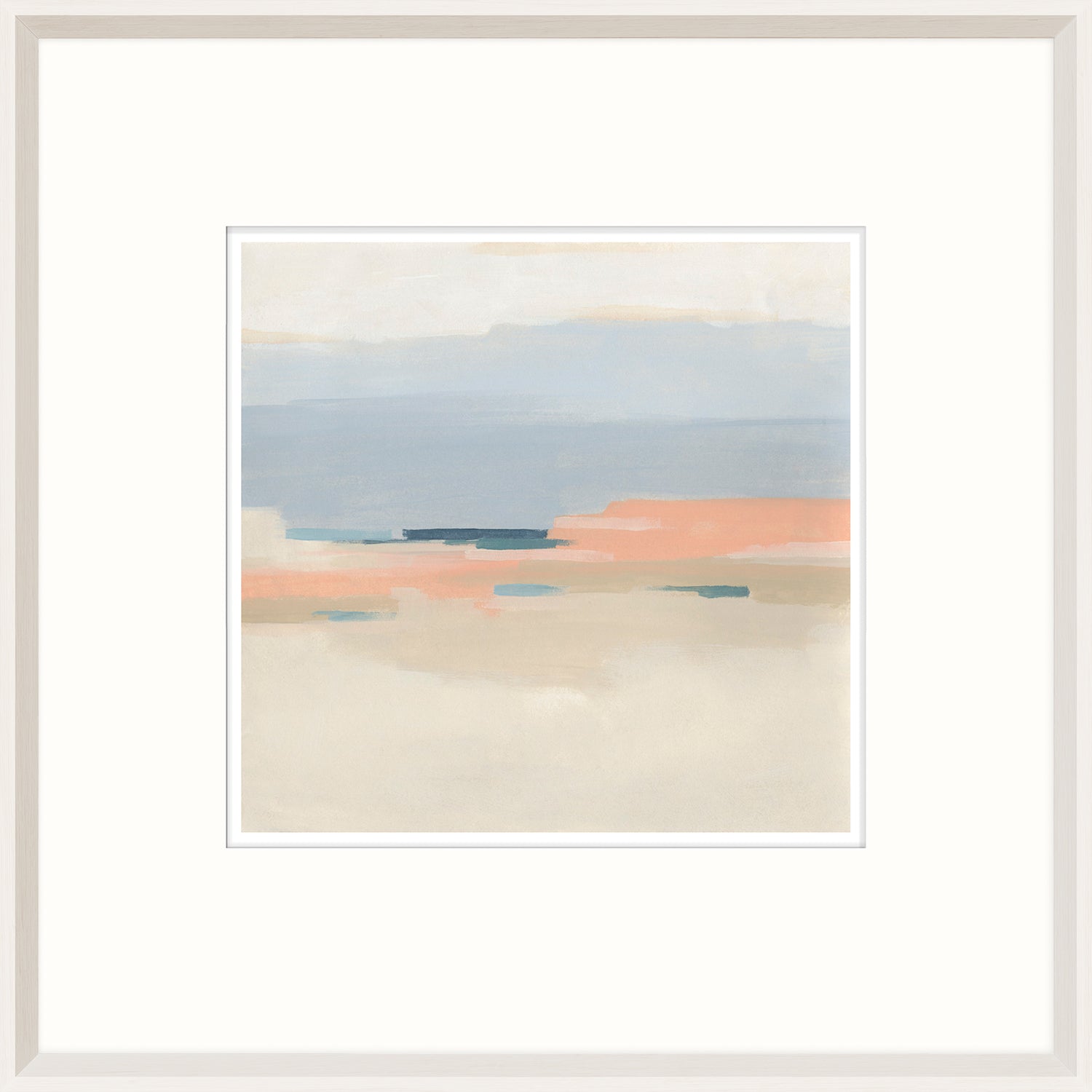 Coastal Calm I wall art featuring soft blue, peach, and beige abstract landscape.