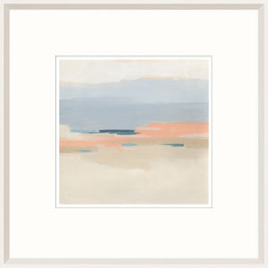 Coastal Calm I wall art featuring soft blue, peach, and beige abstract landscape.