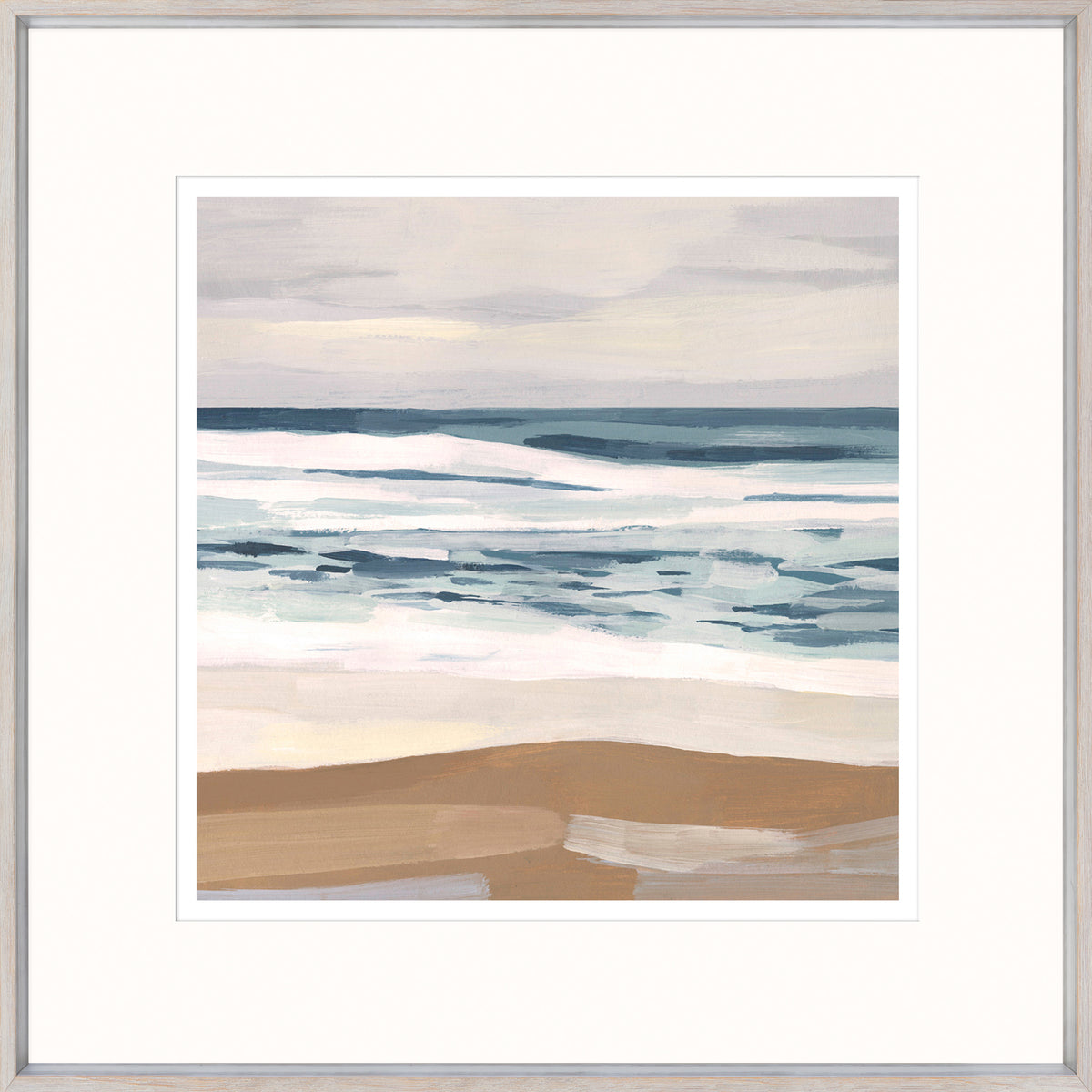 Surfside I wall art featuring soft ocean waves and sandy beach in muted colors