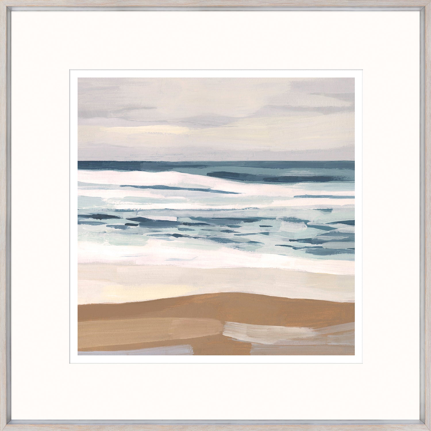 Surfside I wall art featuring soft ocean waves and sandy beach in muted colors