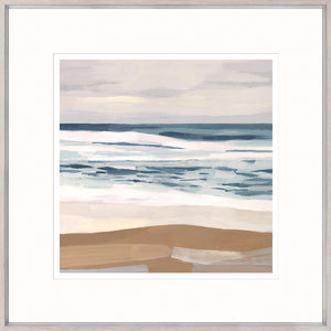 Surfside I wall art featuring soft ocean waves and sandy beach in muted colors