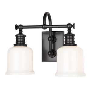 Keswick Bath And Vanity 13.5" in bronze shown from a second angle to highlight the arm spread and shade silhouette.