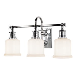 Keswick Bath And Vanity 21" in polished chrome shown from the front to reveal the arm spread and shade silhouette.