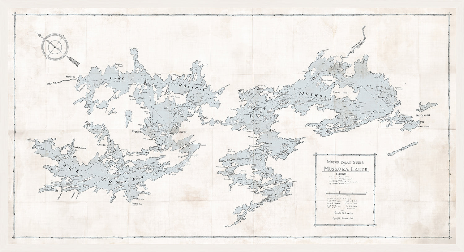 Map – Motorboat Guide of Muskoka Lakes — architecture and travel fine art print shown from another angle