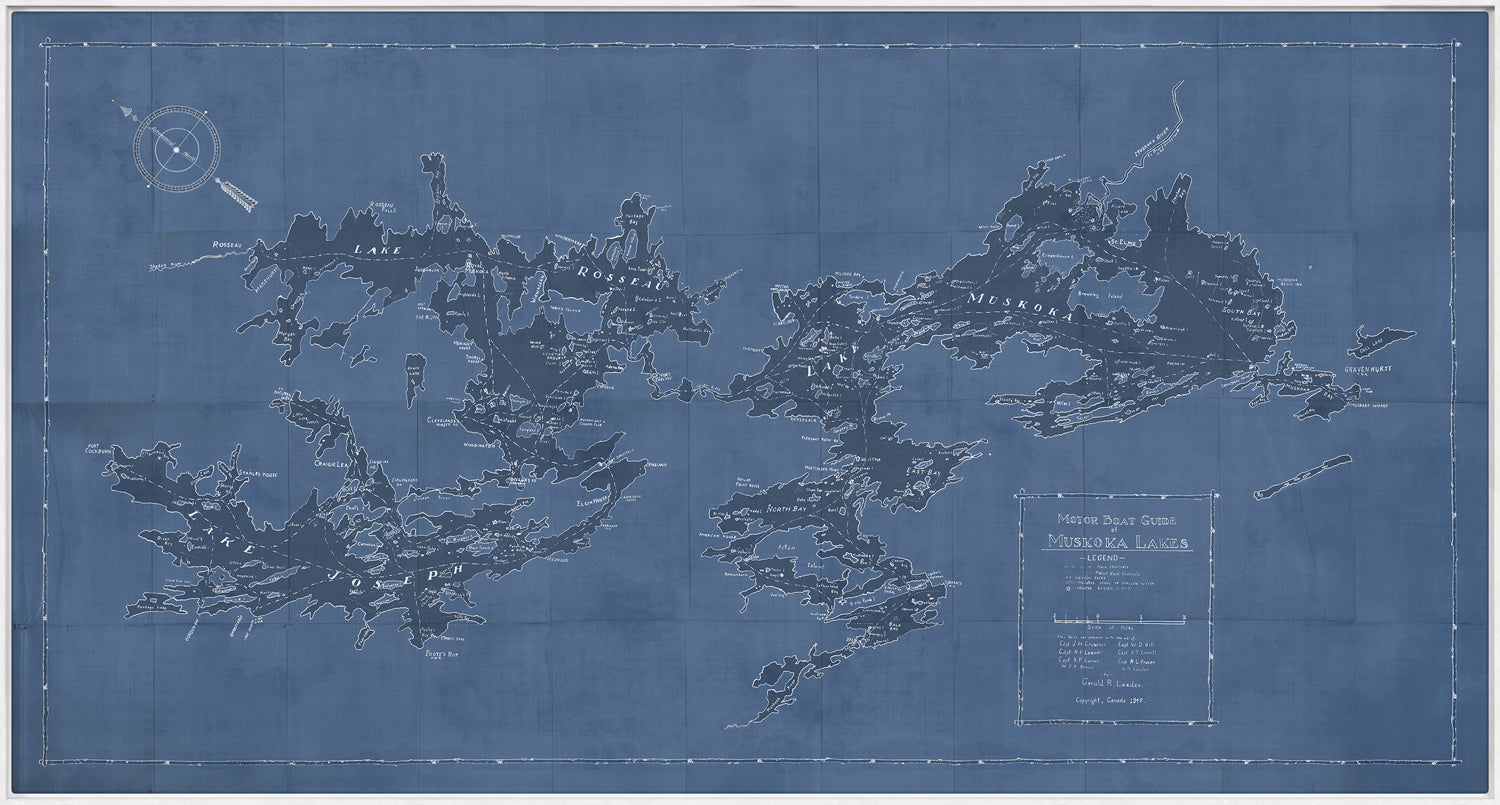 Map – Motorboat Guide of Muskoka Lakes — architecture and travel fine art print shown from another angle