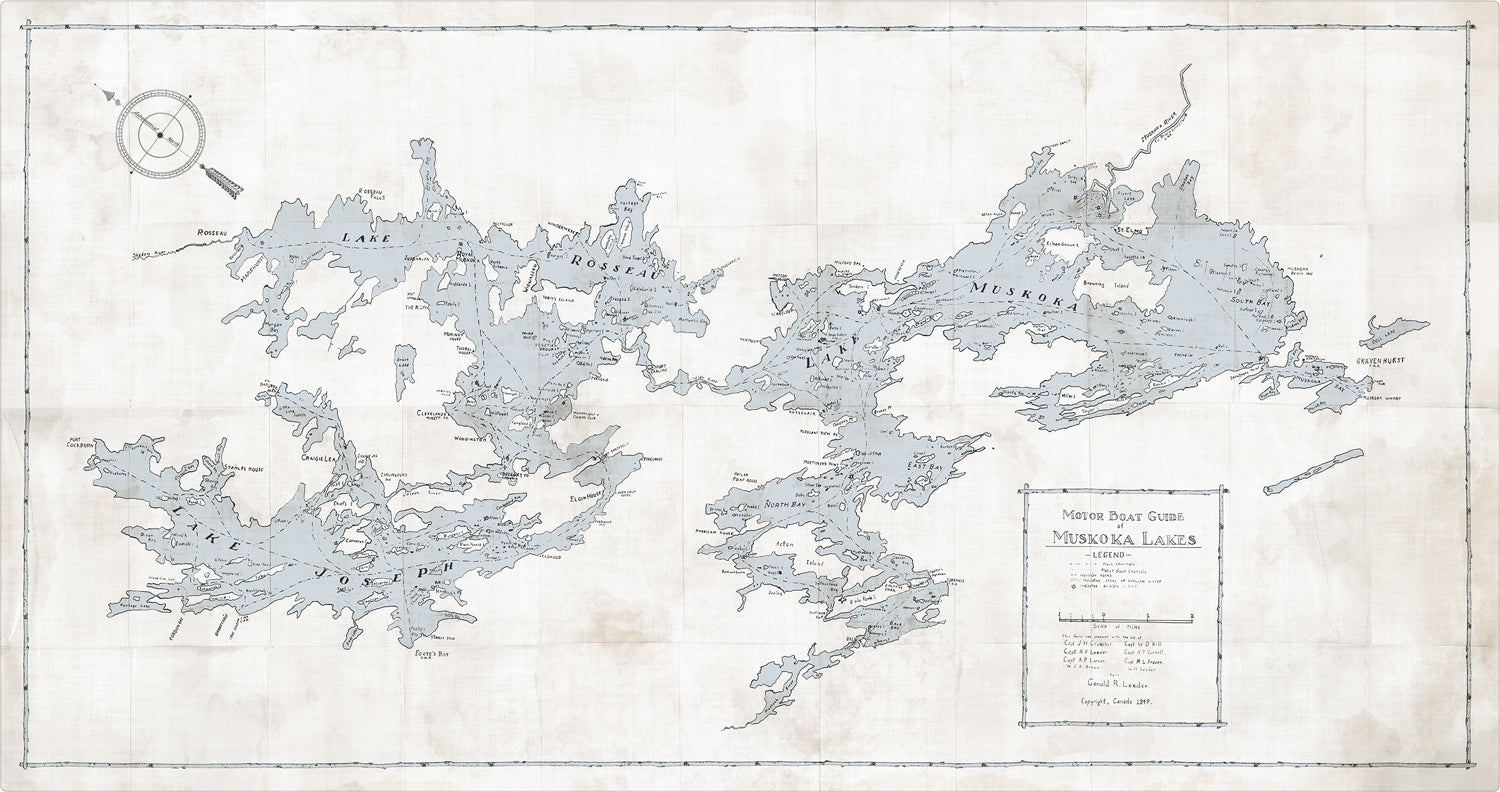 Map – Motorboat Guide of Muskoka Lakes — architecture and travel fine art print shown from another angle