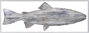 Driftwood Trout wall art featuring a rustic fish design in gray wood texture