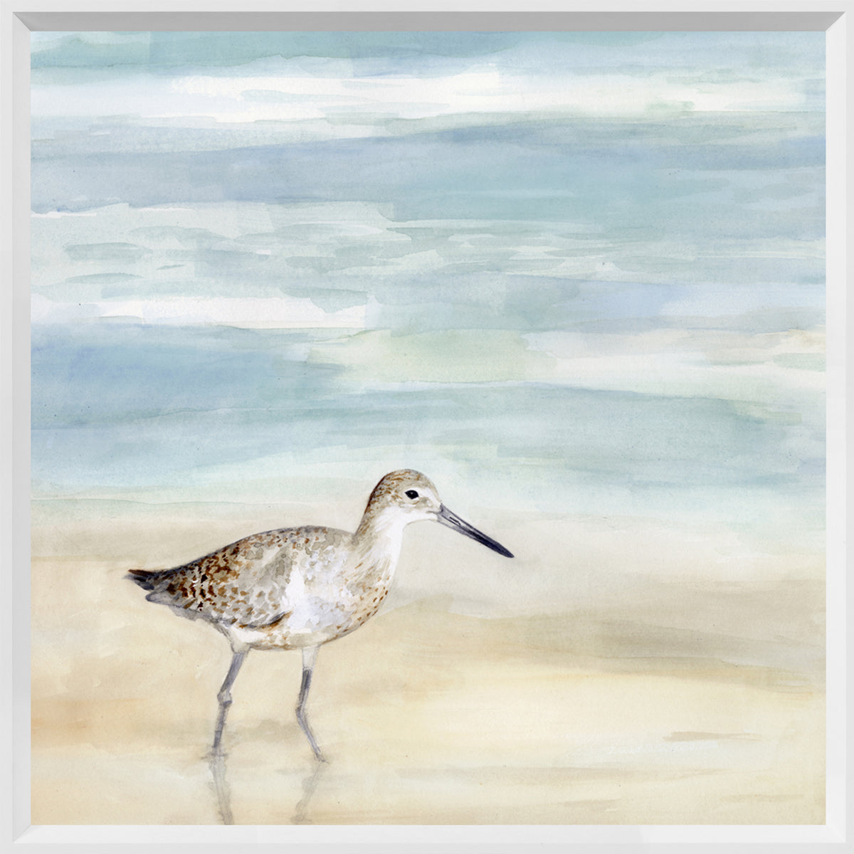 Speckled Willet I wall art featuring a shorebird by the water in soft pastel colors