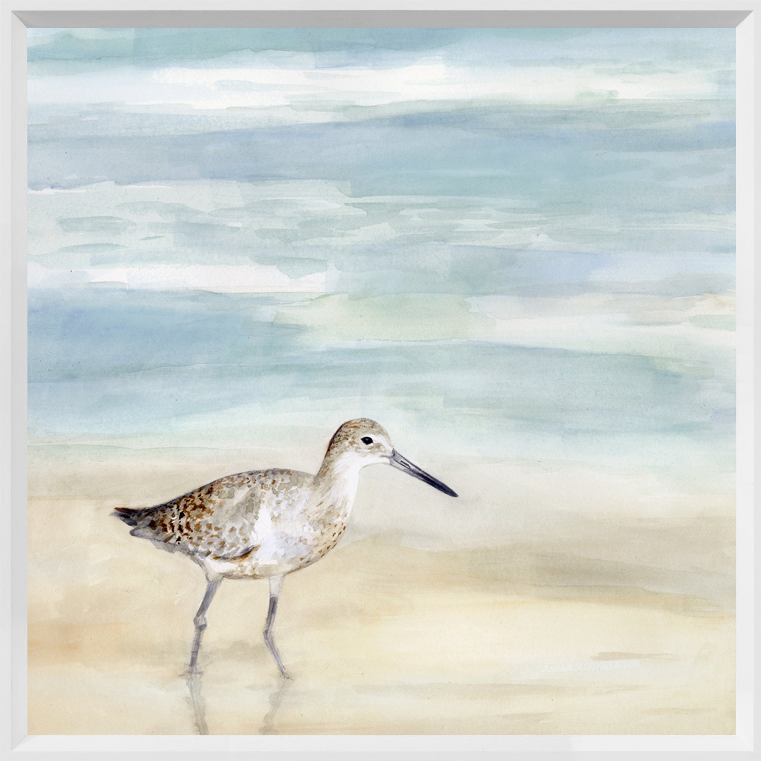 Speckled Willet I wall art featuring a shorebird by the water in soft pastel colors