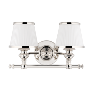 Milton Bath And Vanity 15.5" in polished nickel shown from a second angle to highlight the arm spread and shade silhouette.