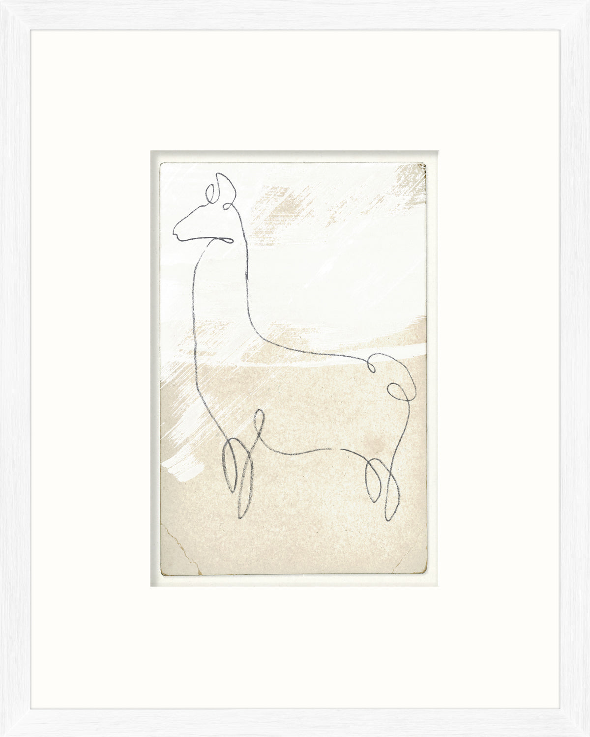One Line – Llama wall art featuring a minimalist llama outline in black on a beige background