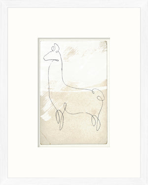 One Line – Llama wall art featuring a minimalist llama outline in black on a beige background