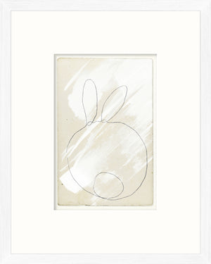 One Line – Bunny Butt wall art featuring a minimalist bunny outline on a textured beige background.