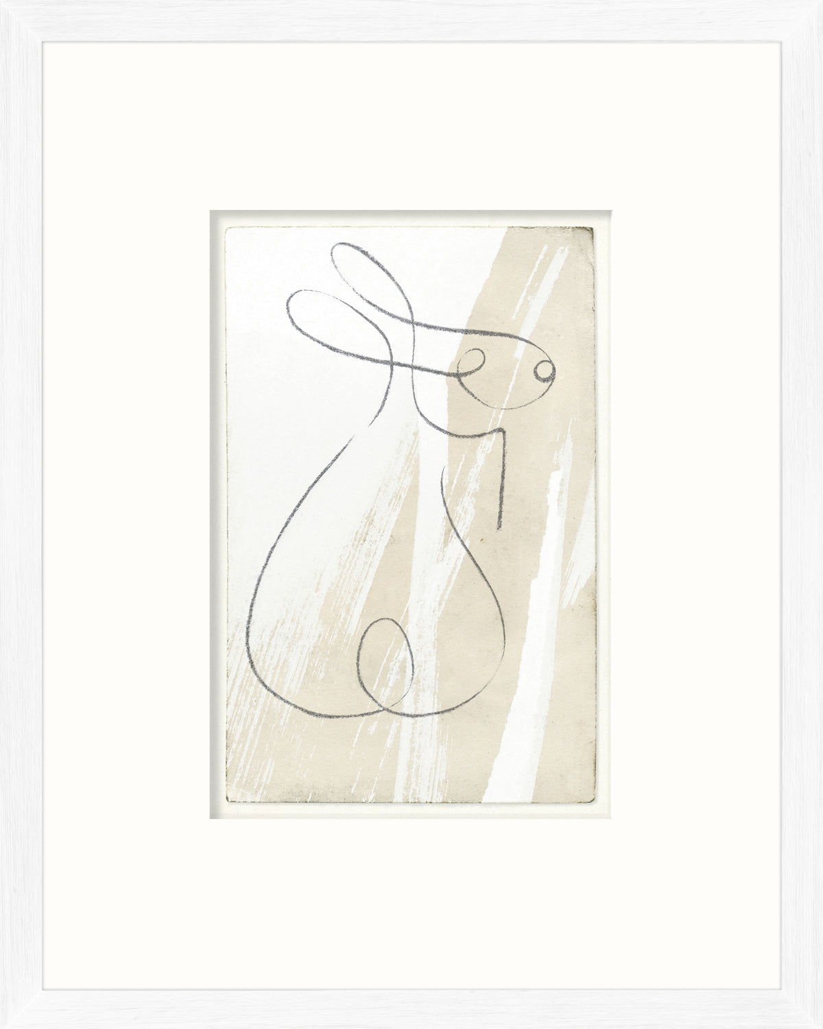 One Line – Bunny Profile wall art featuring a minimalist bunny sketch on a textured beige background.