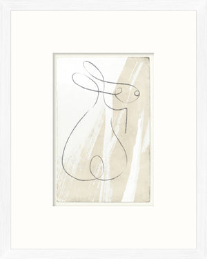 One Line – Bunny Profile wall art featuring a minimalist bunny sketch on a textured beige background.