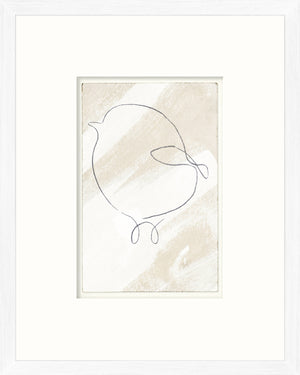 One Line – Chubby Bird wall art featuring a simple line drawing of a bird on a textured beige background.