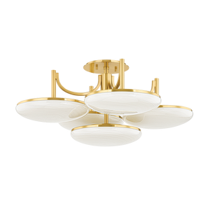 Bregman Semi Flush in aged brass — a Hudson Valley close-to-ceiling for hallways, bedrooms, and entryways at Laurie Yapp Home.