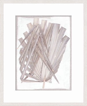 Palm Pressings I – Lilac Grey wall art featuring layered palm leaves in soft grey tones.