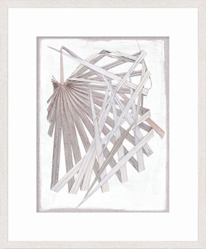 Palm Pressings II – Lilac Grey wall art featuring layered pale grey leaves on a white background.