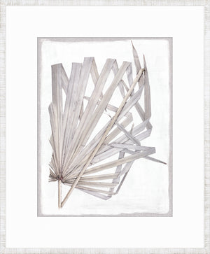 Palm Pressings III – Lilac Grey wall art featuring a dried palm leaf in soft grey tones on a white background.