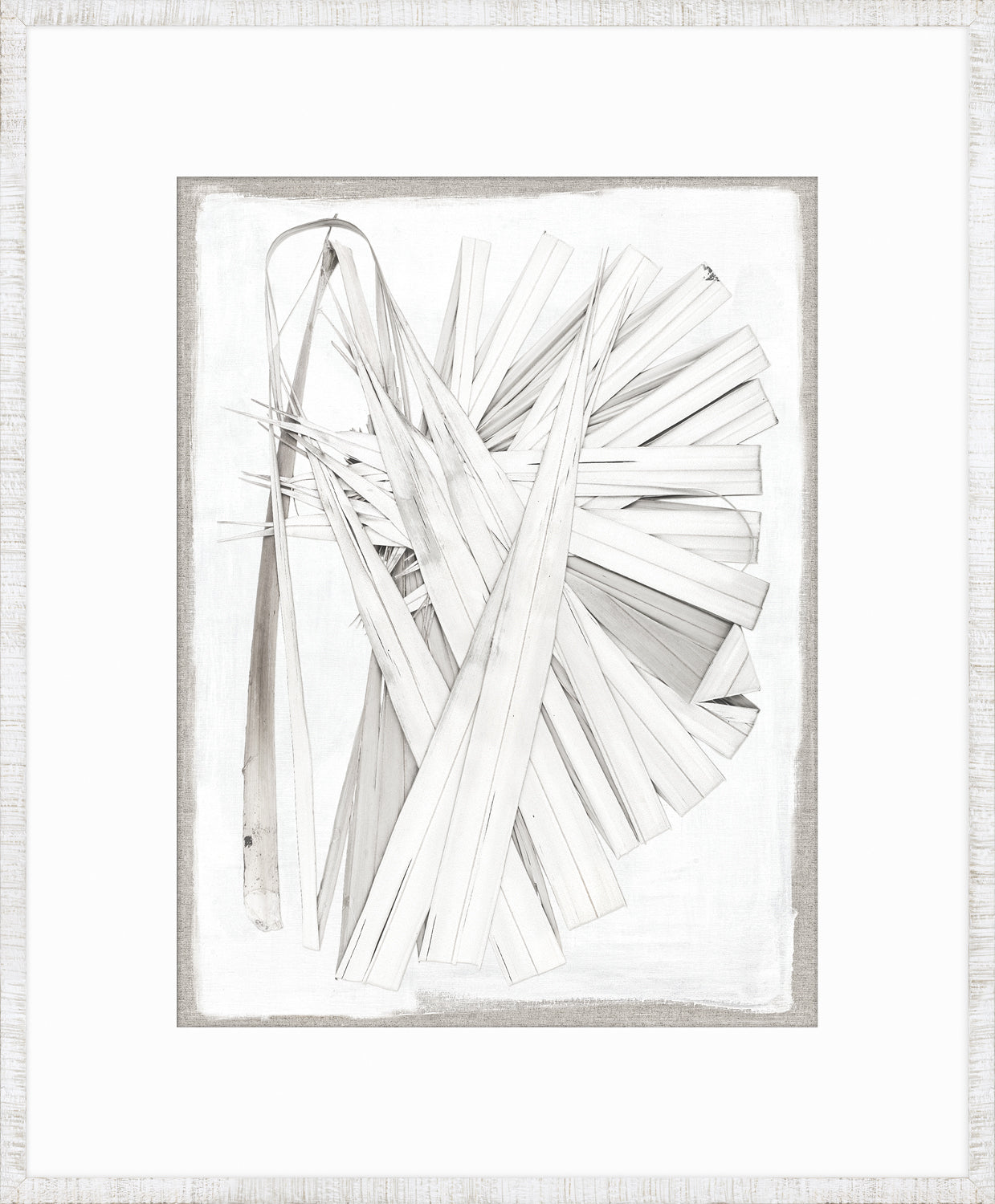 Palm Pressings I – Oyster wall art featuring white palm leaves arranged artistically.