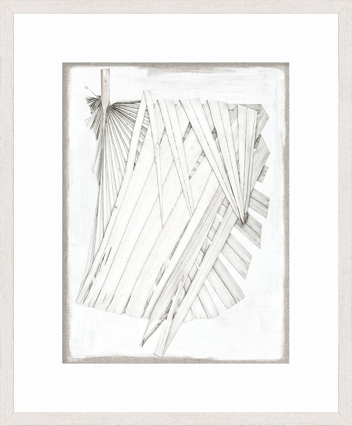 Palm Pressings II – Oyster wall art featuring textured white palm leaves on a light background.