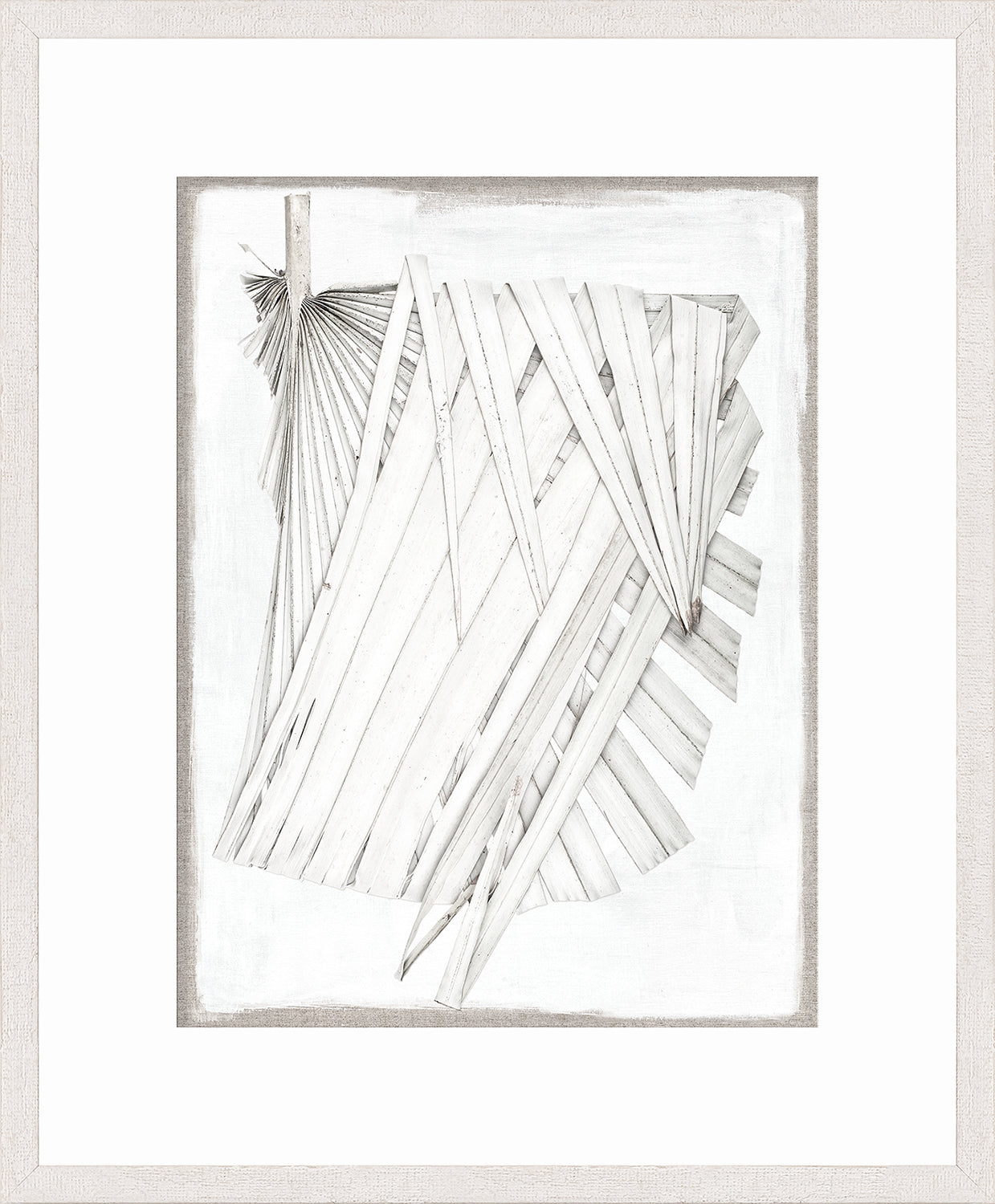 Palm Pressings II – Oyster wall art featuring textured white palm leaves on a light background.