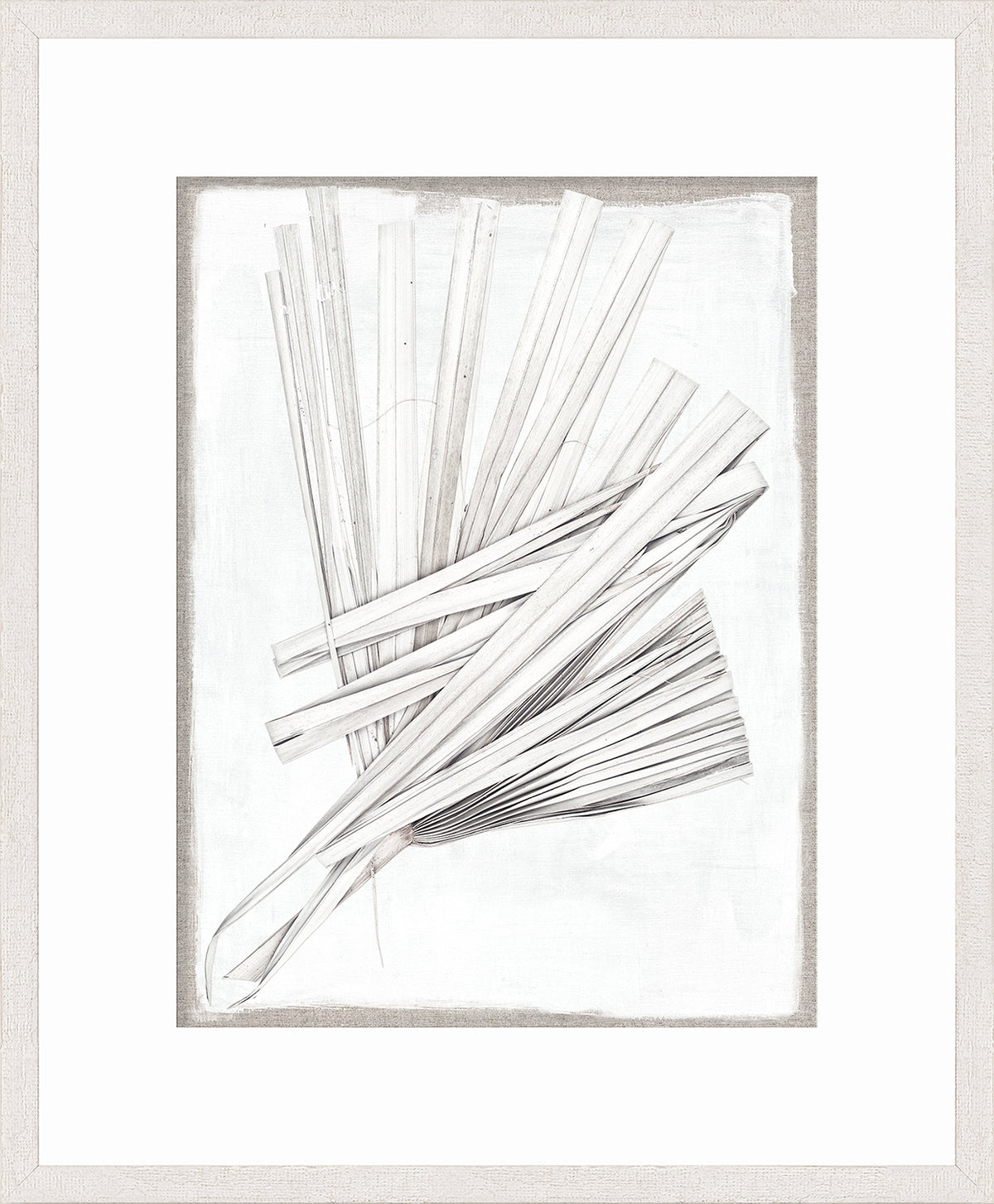 Palm Pressings III – Oyster wall art featuring white palm fronds on a light background.