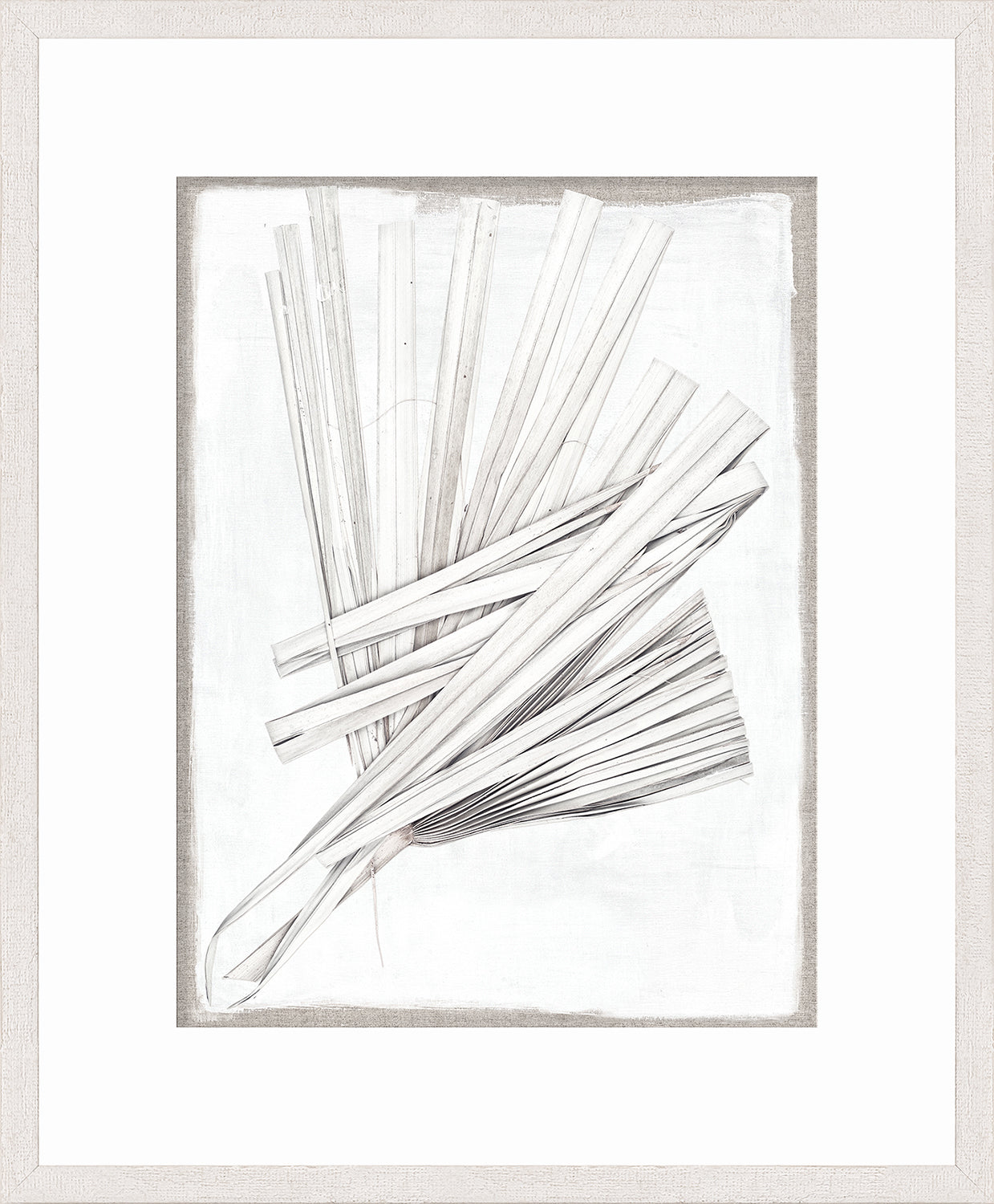 Palm Pressings III – Oyster wall art featuring white palm fronds on a light background.