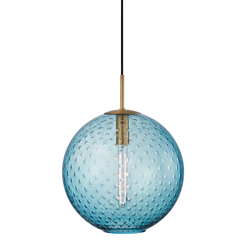 Rousseau Pendant 14.25" in aged brass — a Hudson Valley pendant for kitchens, entries, and dining rooms at Laurie Yapp Home.