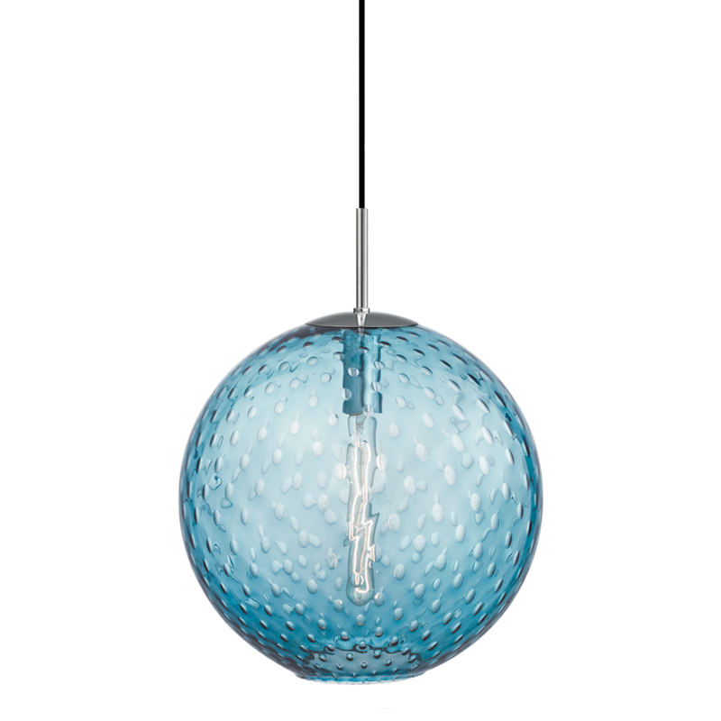 Rousseau Pendant 14.25" in polished chrome shown from the front to reveal the shade shape and metal detail.
