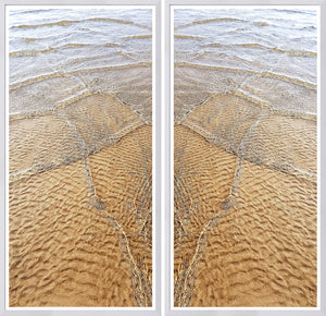 Golden Shallows wall art featuring textured sandy beach patterns and gentle water ripples.