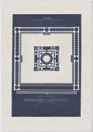 French Architectural Views I wall art featuring a detailed architectural plan in navy and white.
